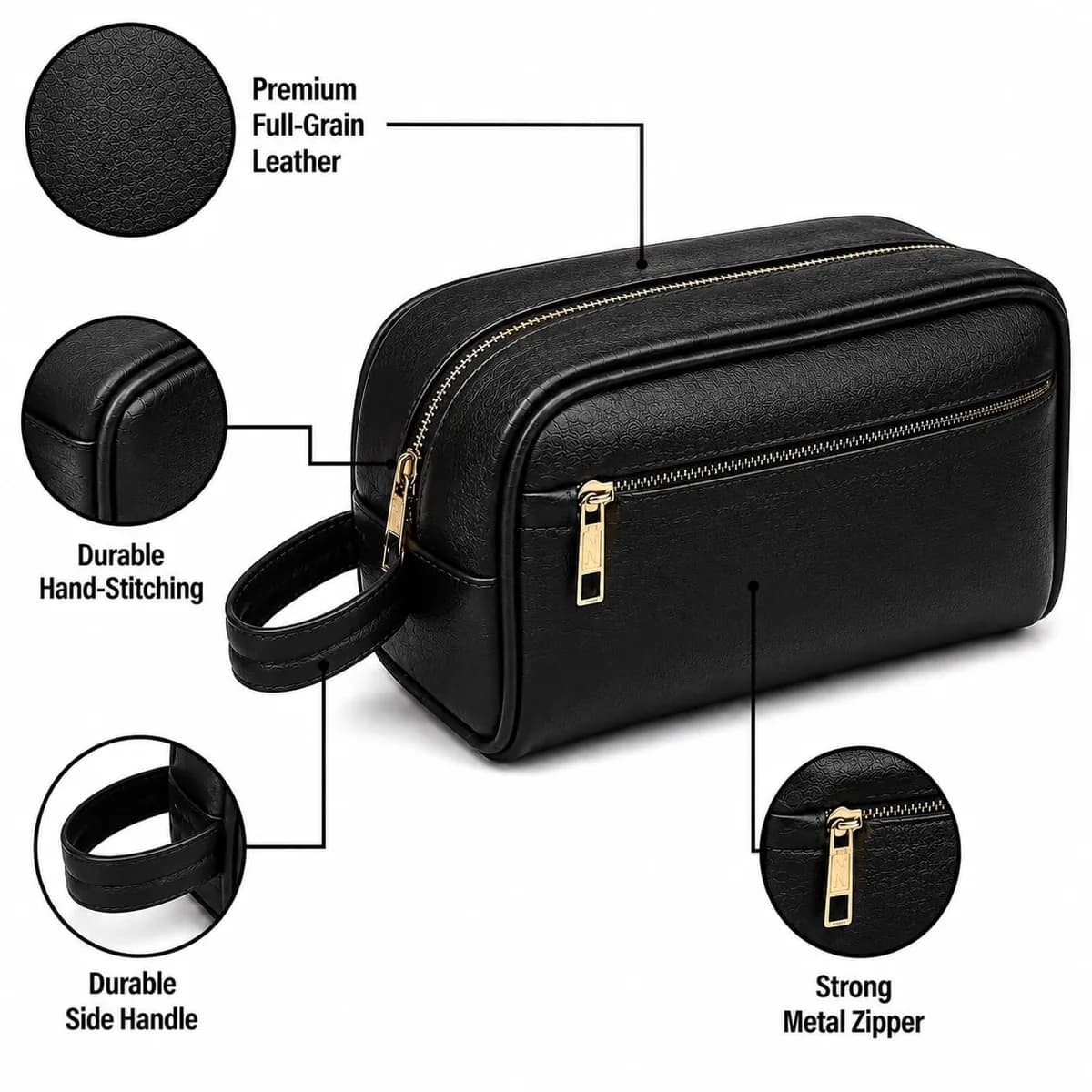 ROYAL Genuine Leather Toiletry Bag for Men and Women, Travel Dopp Kit