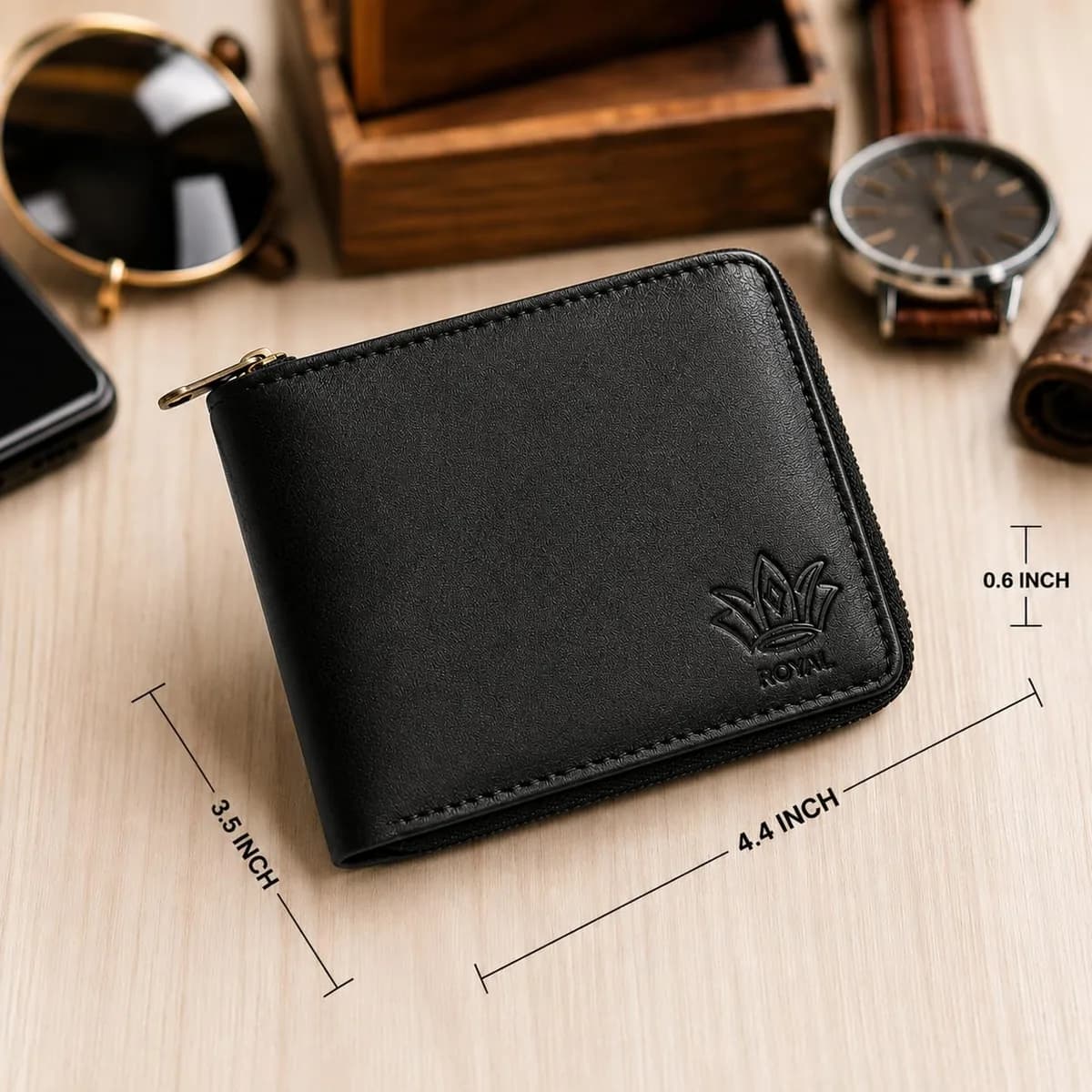 ROYAL Men's Zipper Wallet, Bifold Wallet for Men with 6 Card Slots, 2 Cash Compartments & ID Window, Compact 2-Layer Wallet with Wraparound Zipper