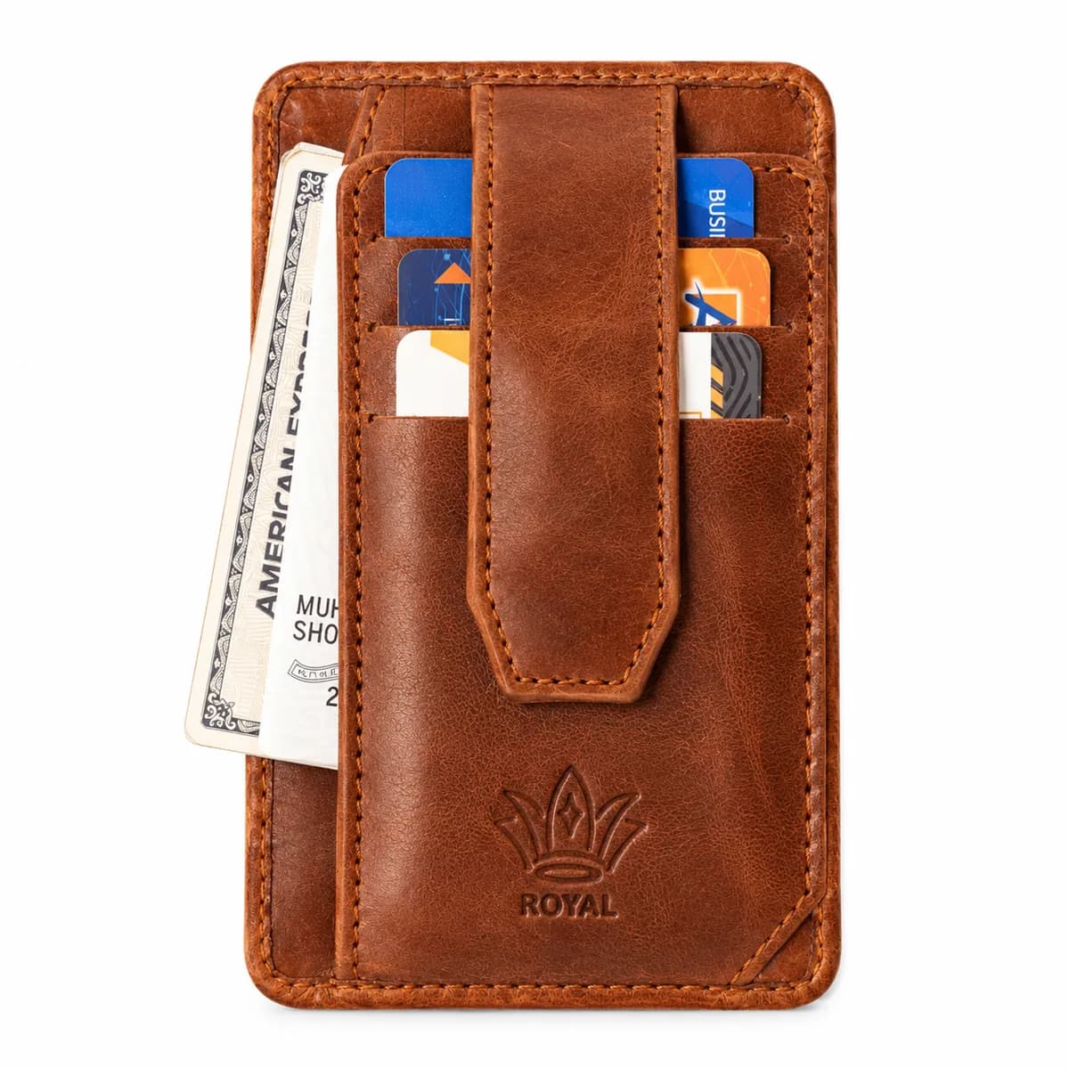 Long Flap Leather Card Holder, Tan — Slim