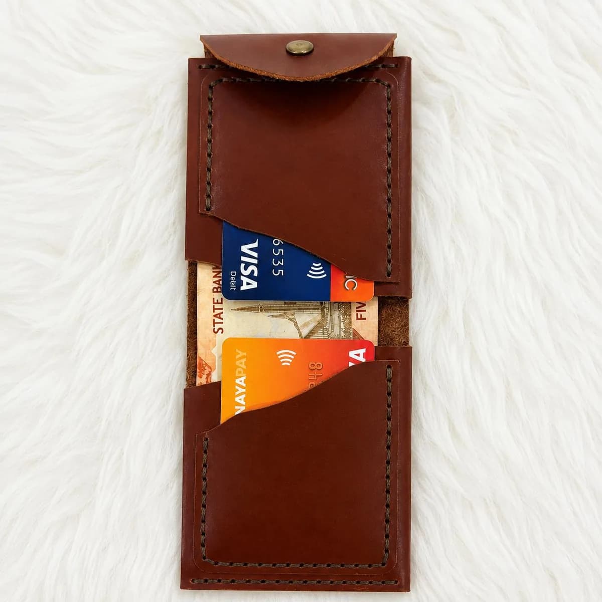 Genuine Leather Wallet Men Slim Bifold Handmade Card Holder | Brown Wallet