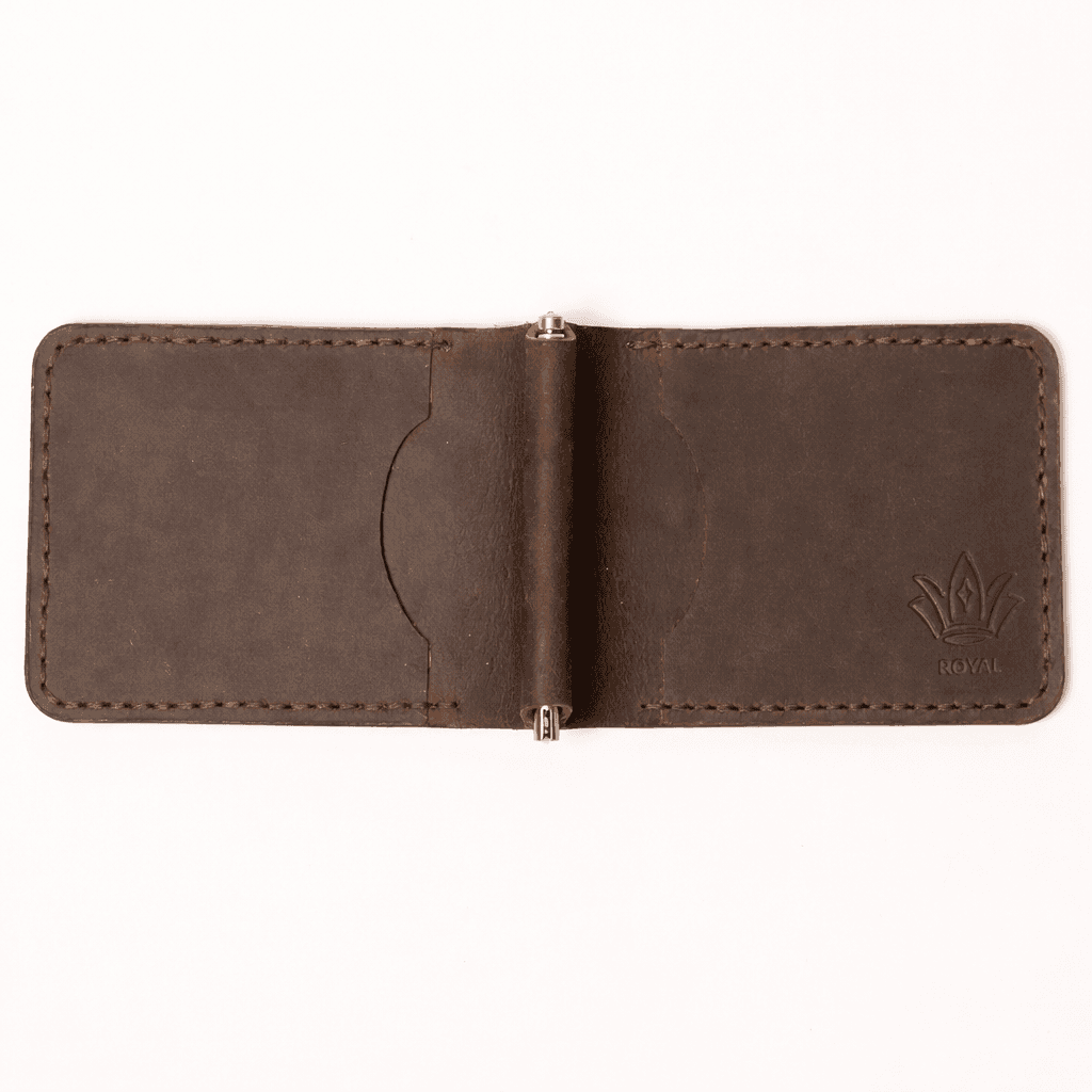Royal Hand Made Cash Clip — Brown — Brown full-grain leather, view 2