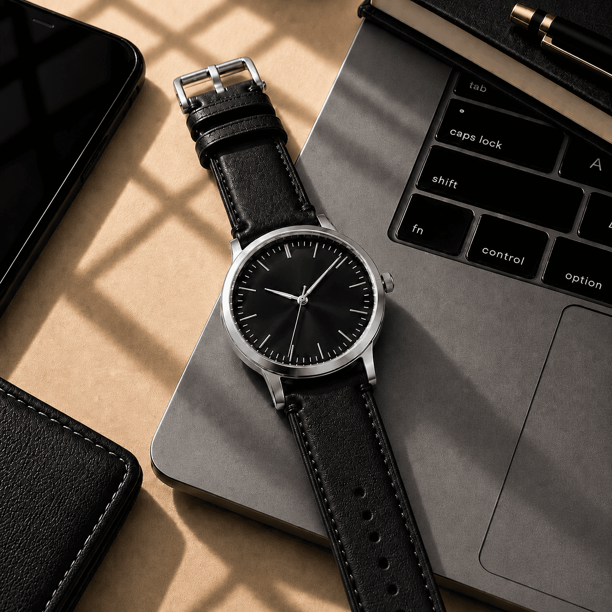 ROYAL Leather Watch Strap — Black