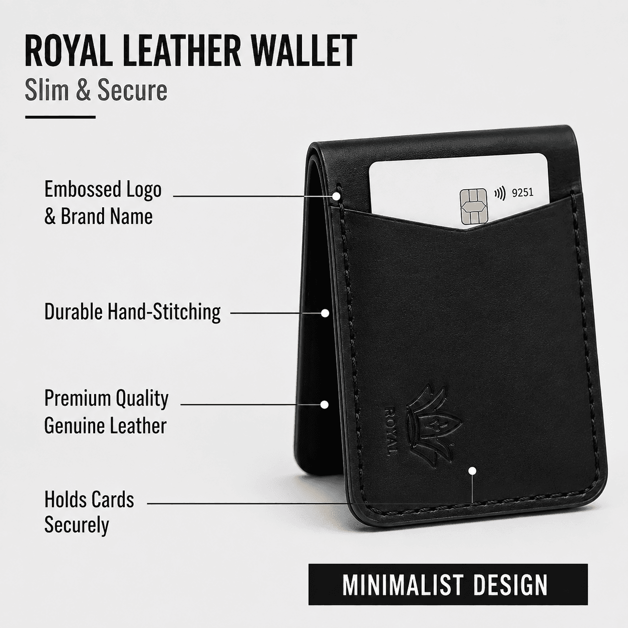 ROYAL Hand-Stitch Front Pocket Wallet — Black