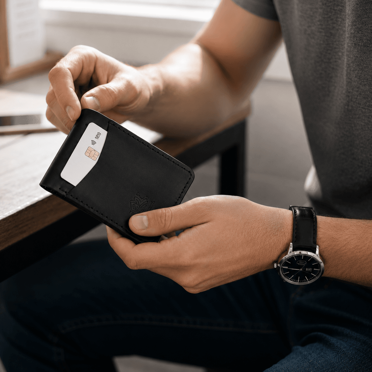 ROYAL Hand-Stitch Front Pocket Wallet — Black
