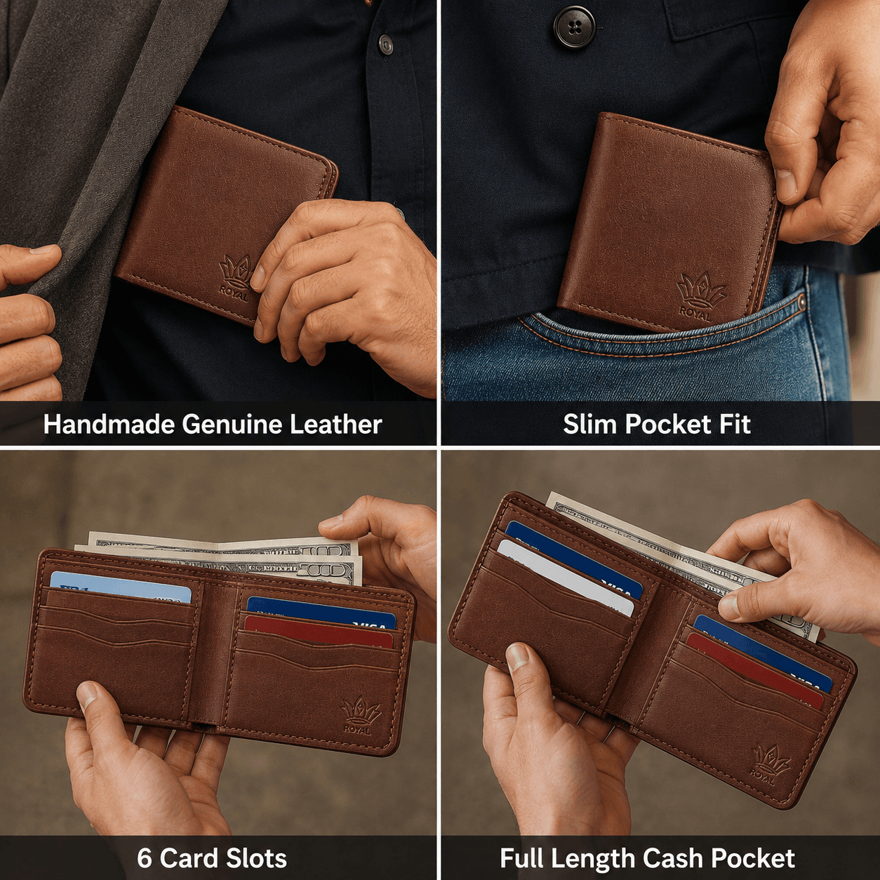 ROYAL Hand Made 3 Pocket + Hidden Wallet — Chocolate