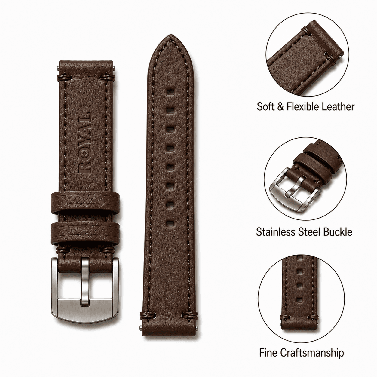 ROYAL Leather Watch Strap — Chocolate Brown