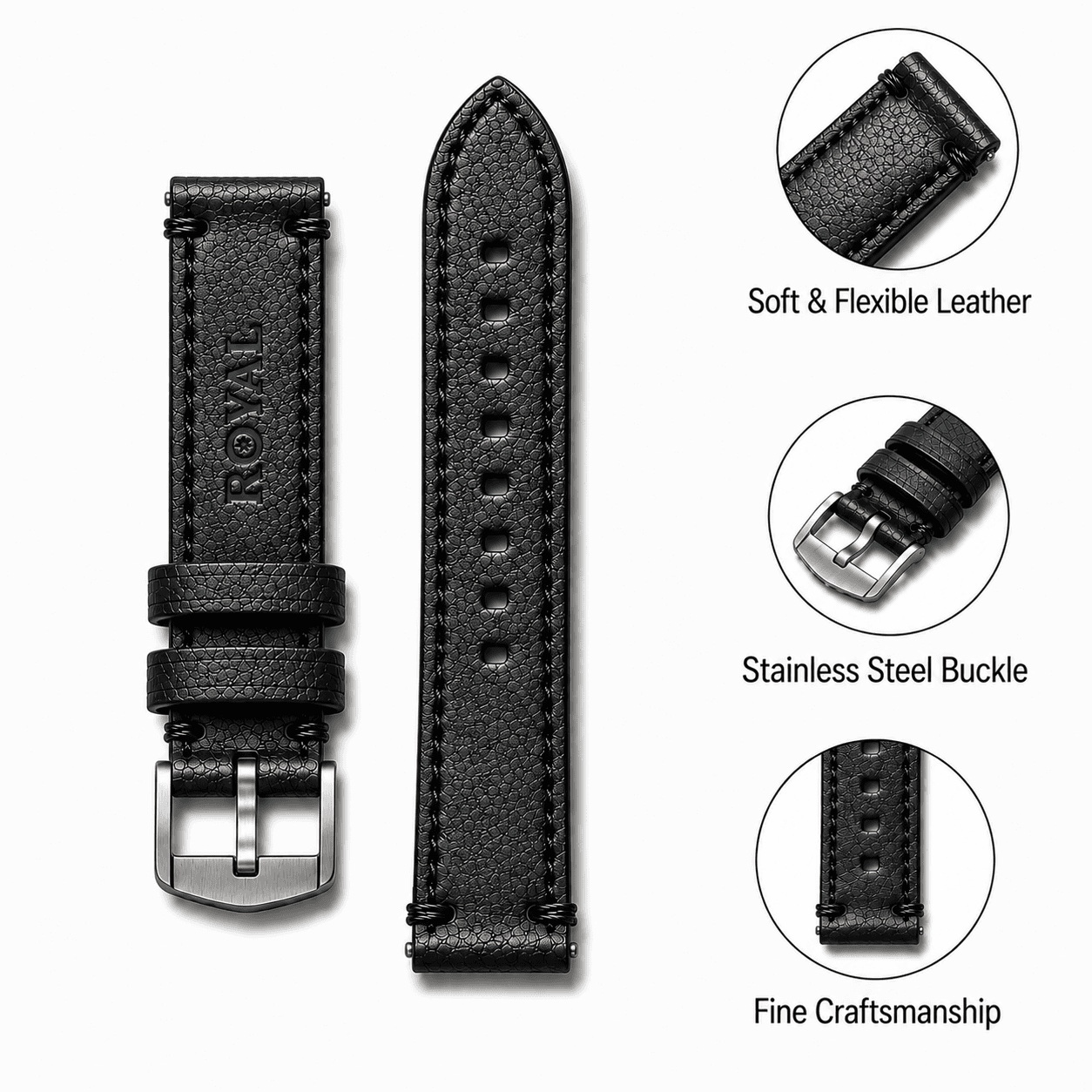 ROYAL Leather Watch Strap — Black
