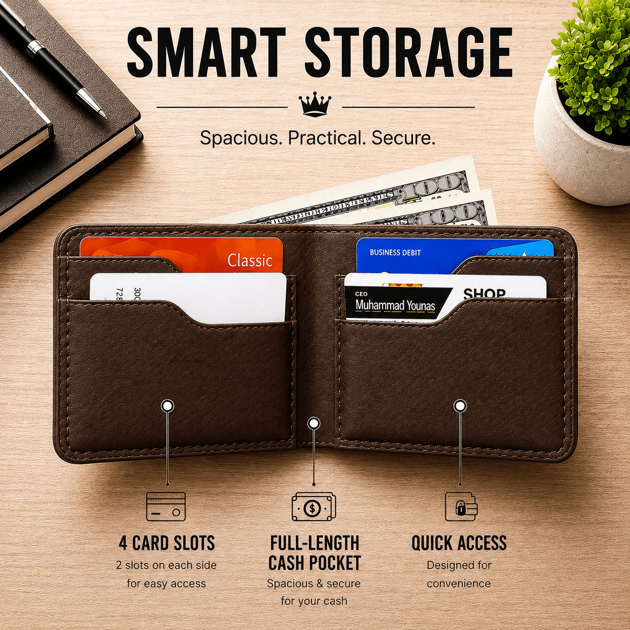 ROYAL Hand Stitch Front Pocket Wallet — Chocolate
