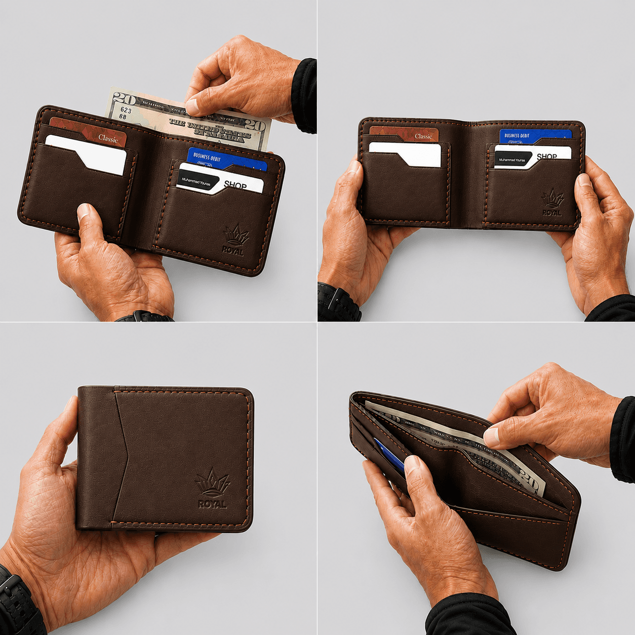 ROYAL Hand Stitch Front Pocket Wallet — Chocolate
