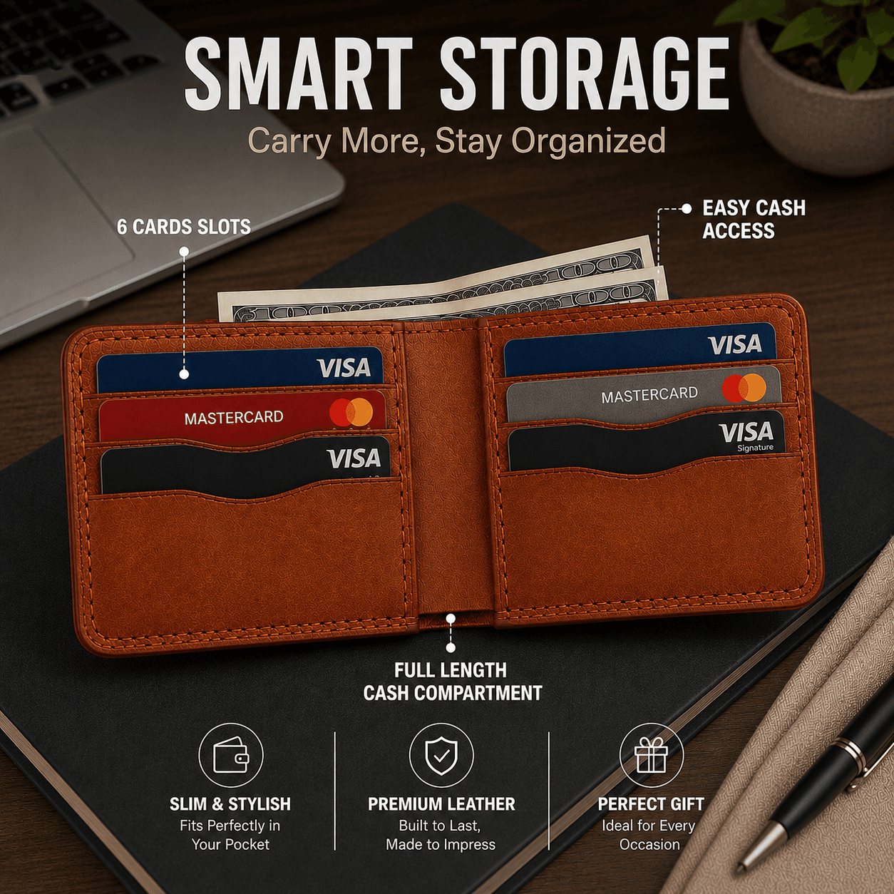 ROYAL Hand Made Regular 3 Pocket Wallet — Tan