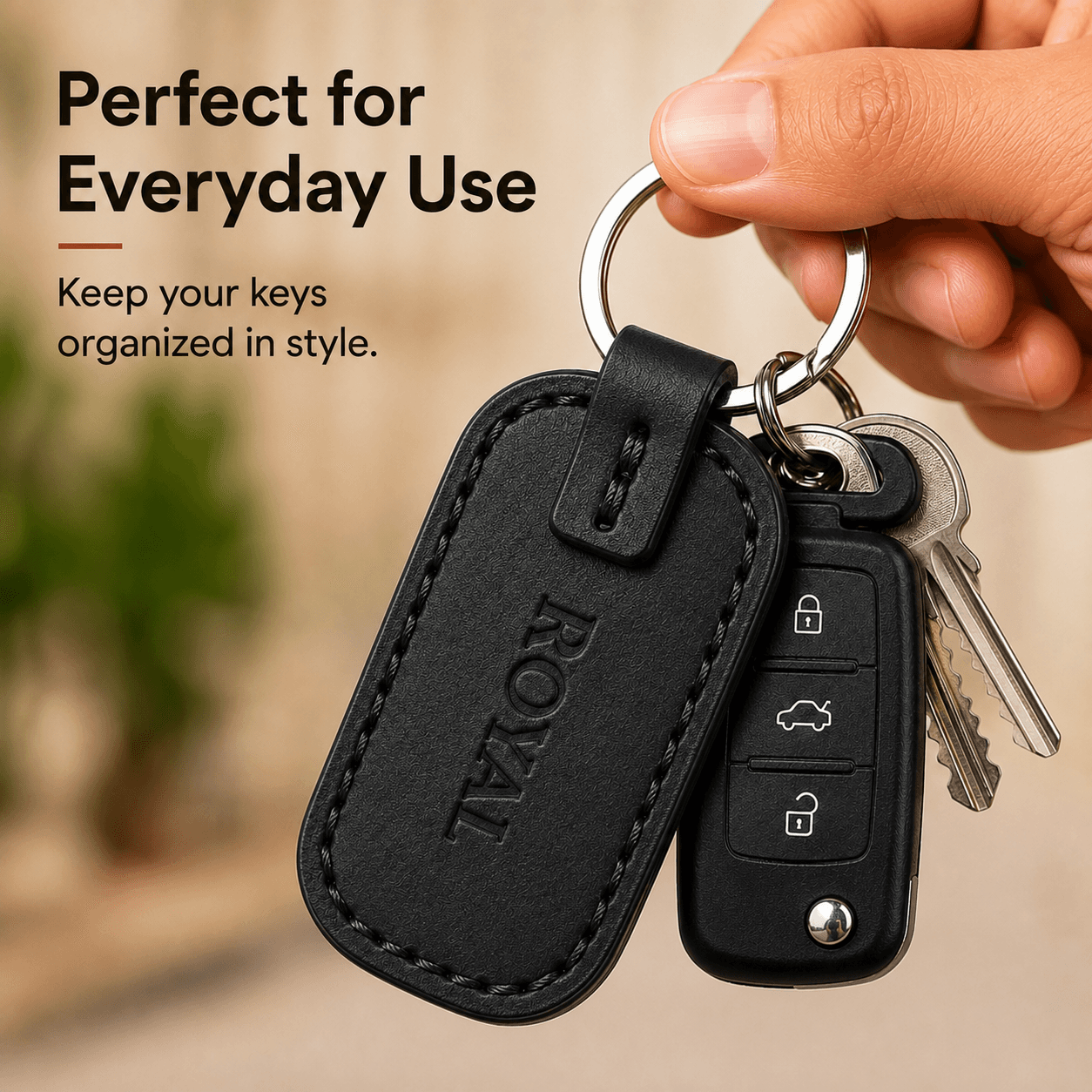 ROYAL Leather Keychain — Black