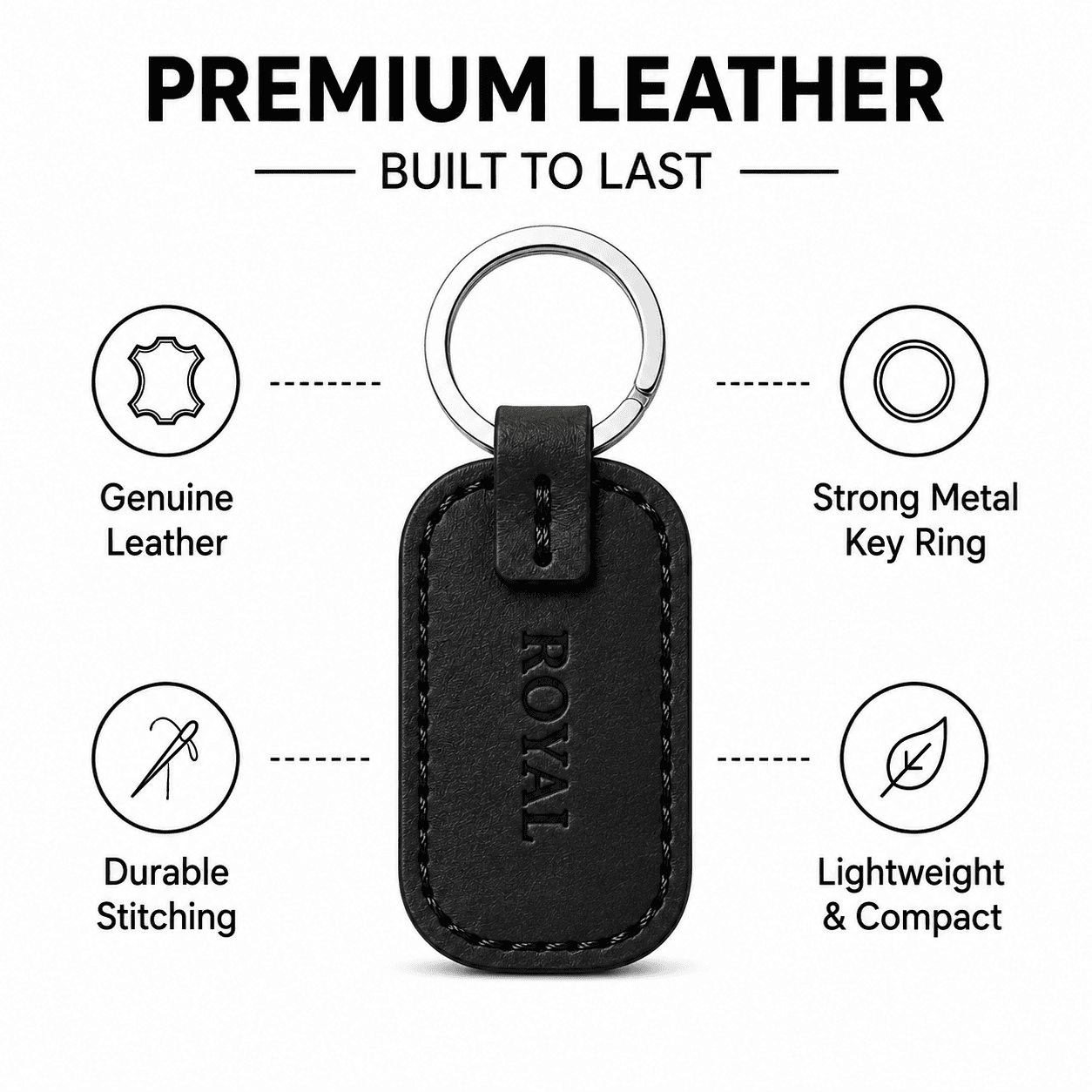 ROYAL Leather Keychain — Black