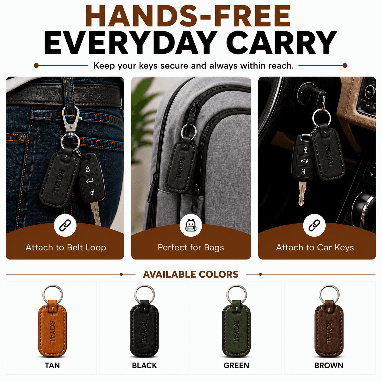 ROYAL Leather Keychain — Black