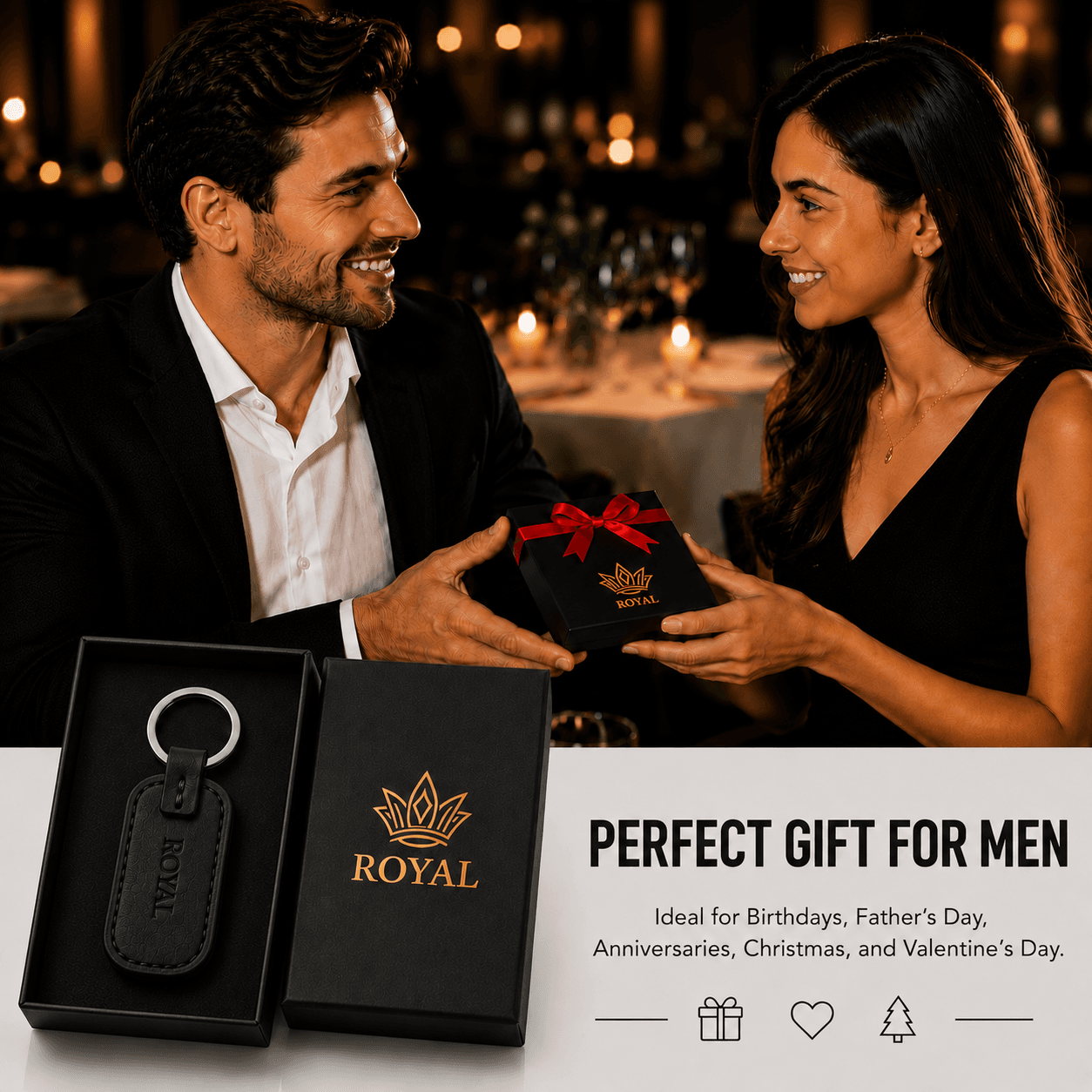 ROYAL Leather Keychain — Black