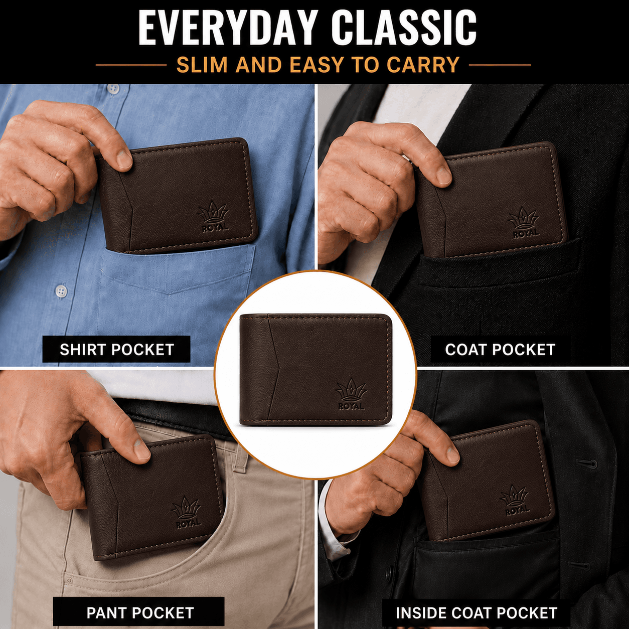 ROYAL Hand Stitch Front Pocket Wallet — Chocolate