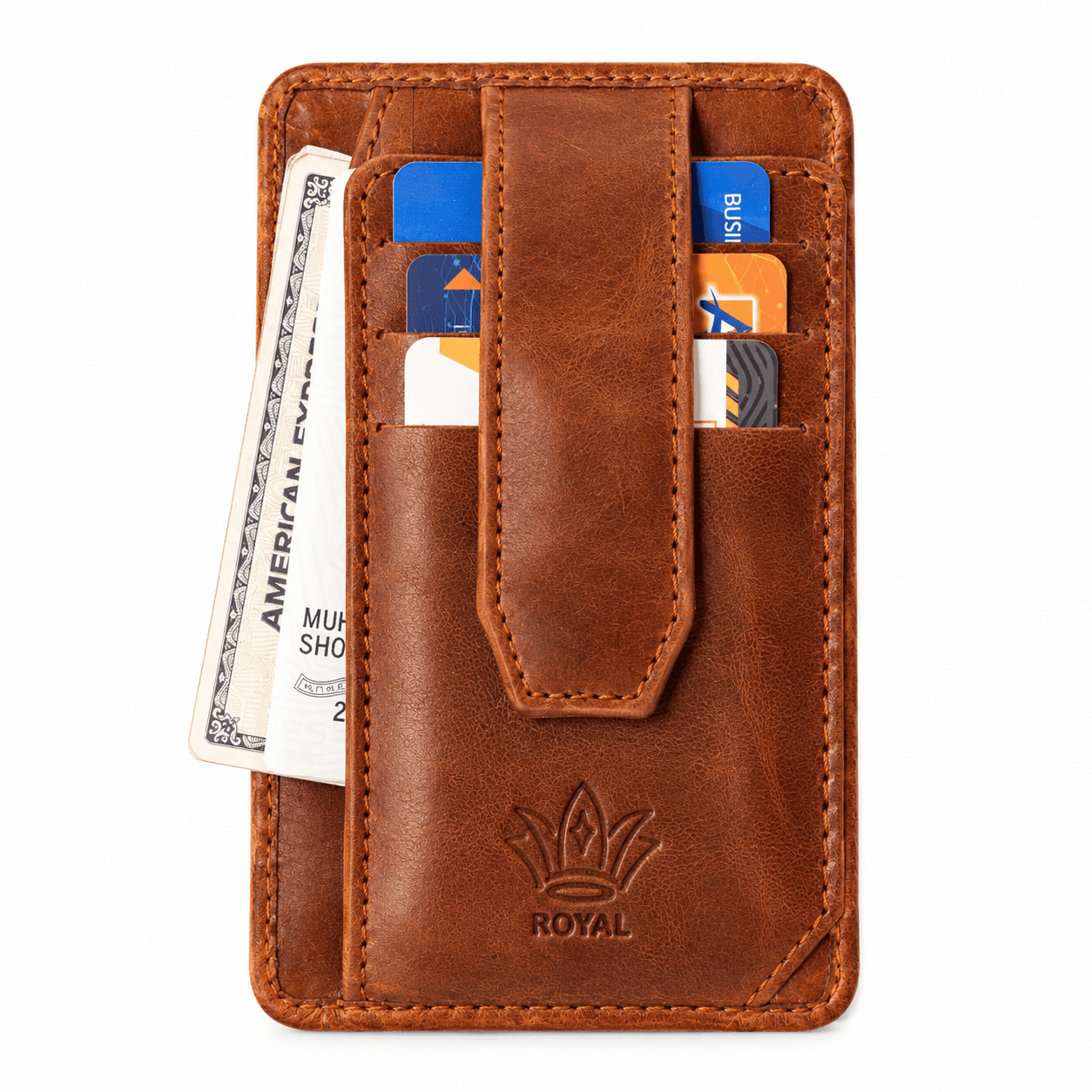 Long Flap Leather Card Holder, Tan — Slim