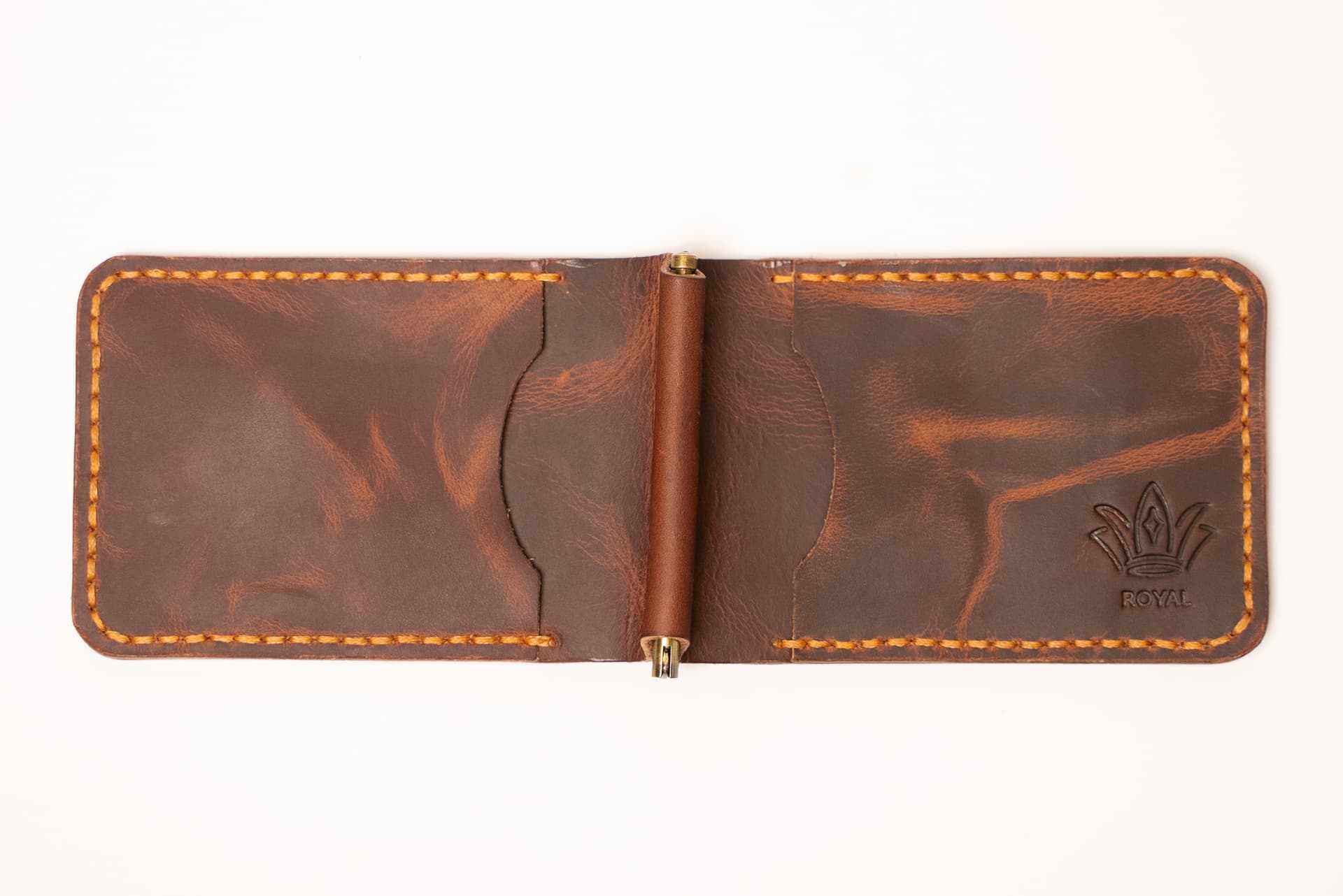 Royal Hand Made Cash Clip — Tan — Tan full-grain leather, view 3