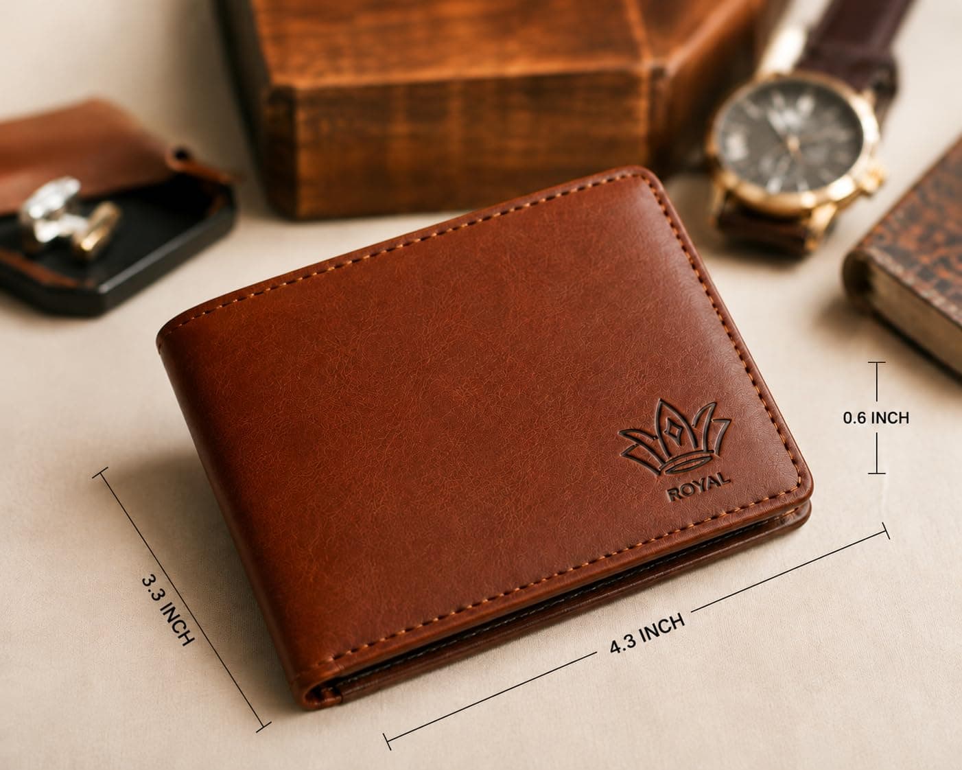 ROYAL Genuine Leather Bifold Wallet for Men – 10 Card Slots, 2 Cash Pockets, Lift-Up ID Window, Compact Design for Everyday Carry & Gifting