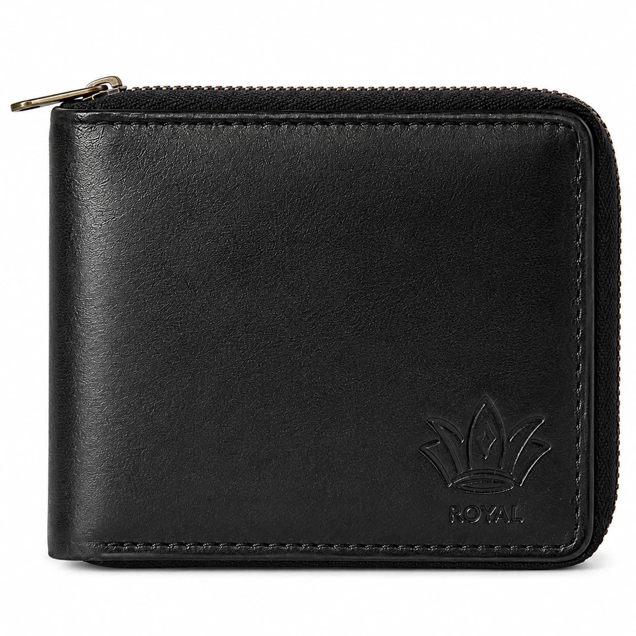 ROYAL Men's Leather Zipper Bifold Wallet | 6 Card Slots (black)