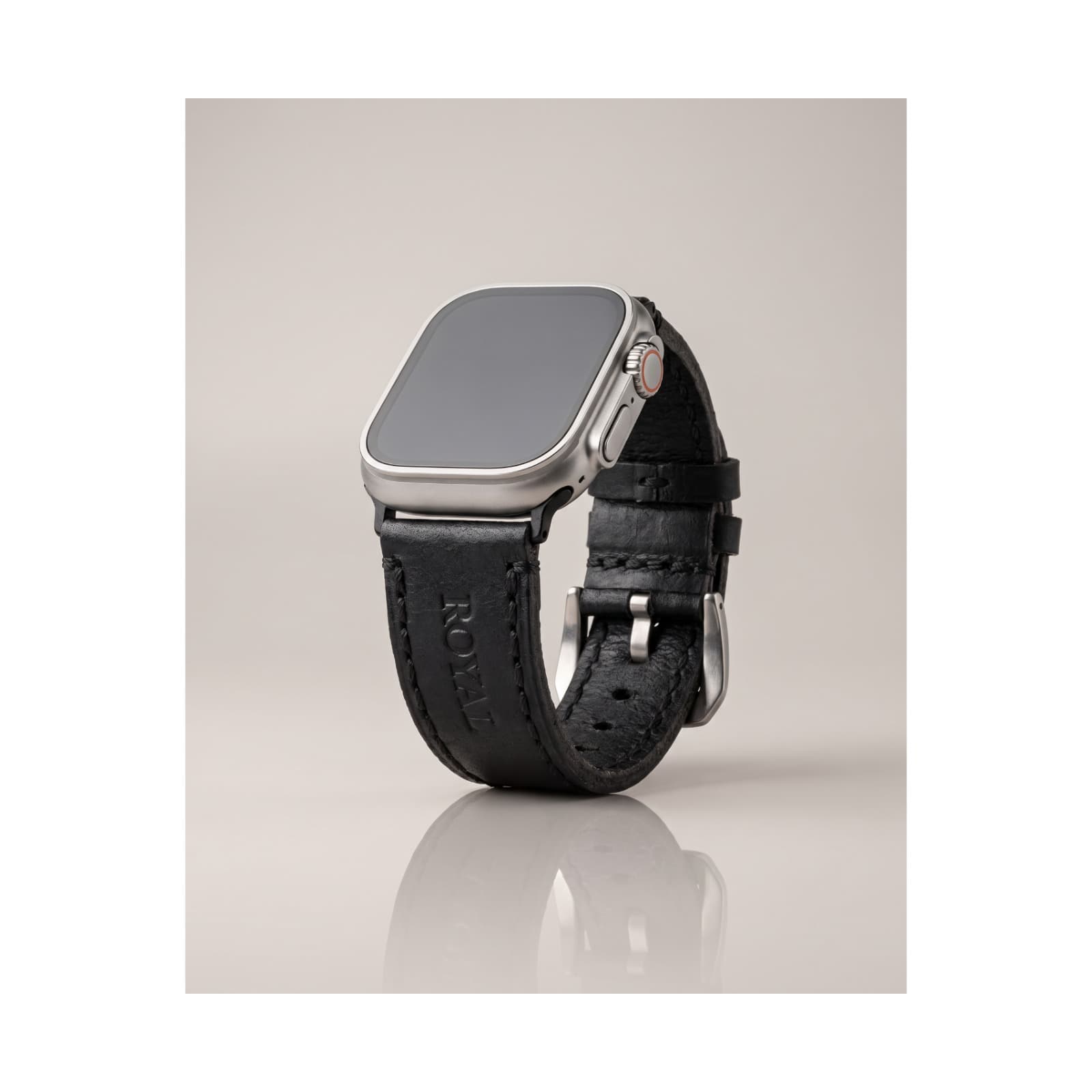 ROYAL Leather Apple Watch Band — Black — second view on white