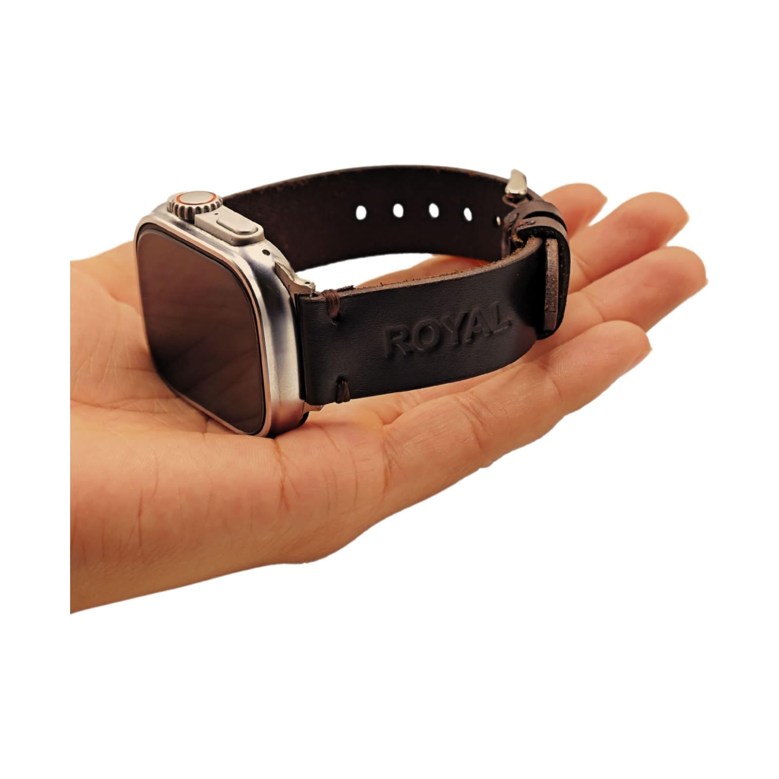 ROYAL Leather Apple Watch Band — Chocolate Brown — second view on white