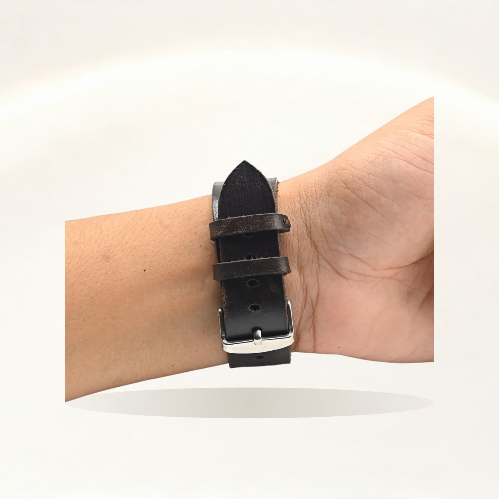 ROYAL Leather Apple Watch Band — Chocolate Brown — shown on a soft ivory studio backdrop
