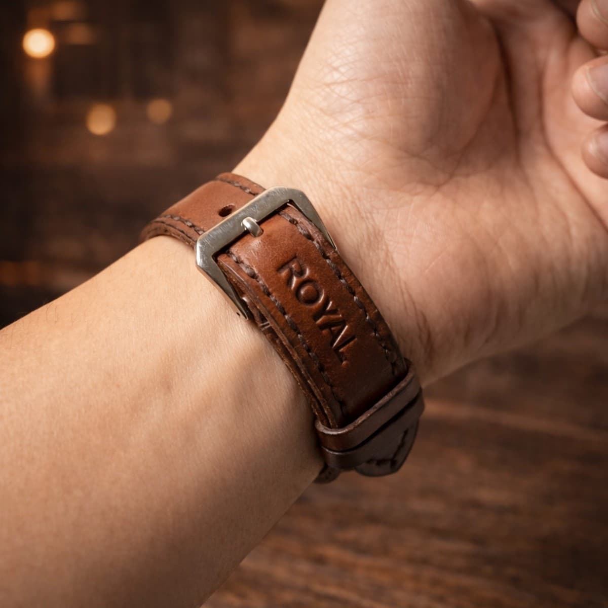 ROYAL Leather Watch Strap — Tan — angle view