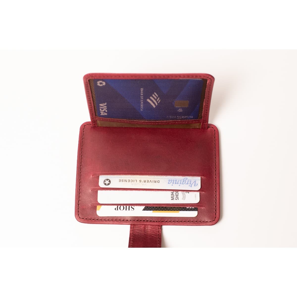 ROYAL Short Flap Card Holder — Burgundy — angle view