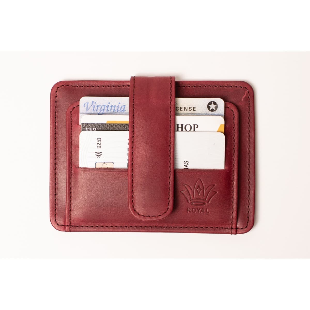 ROYAL Short Flap Card Holder — Burgundy — front view