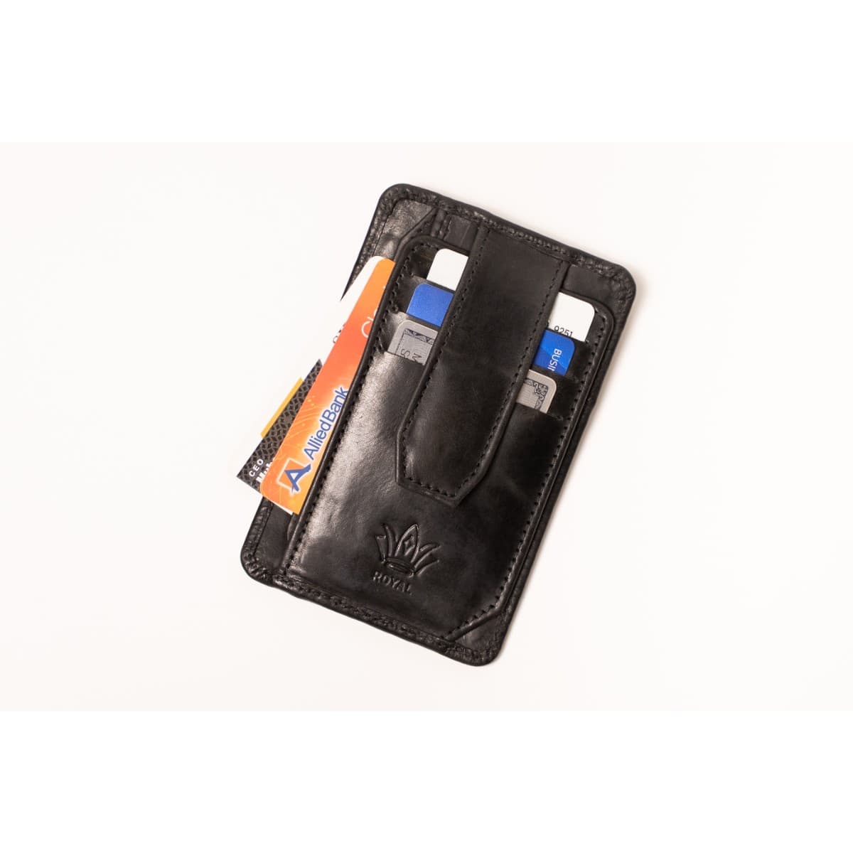 ROYAL Long Flap Card Holder — Black — angle view