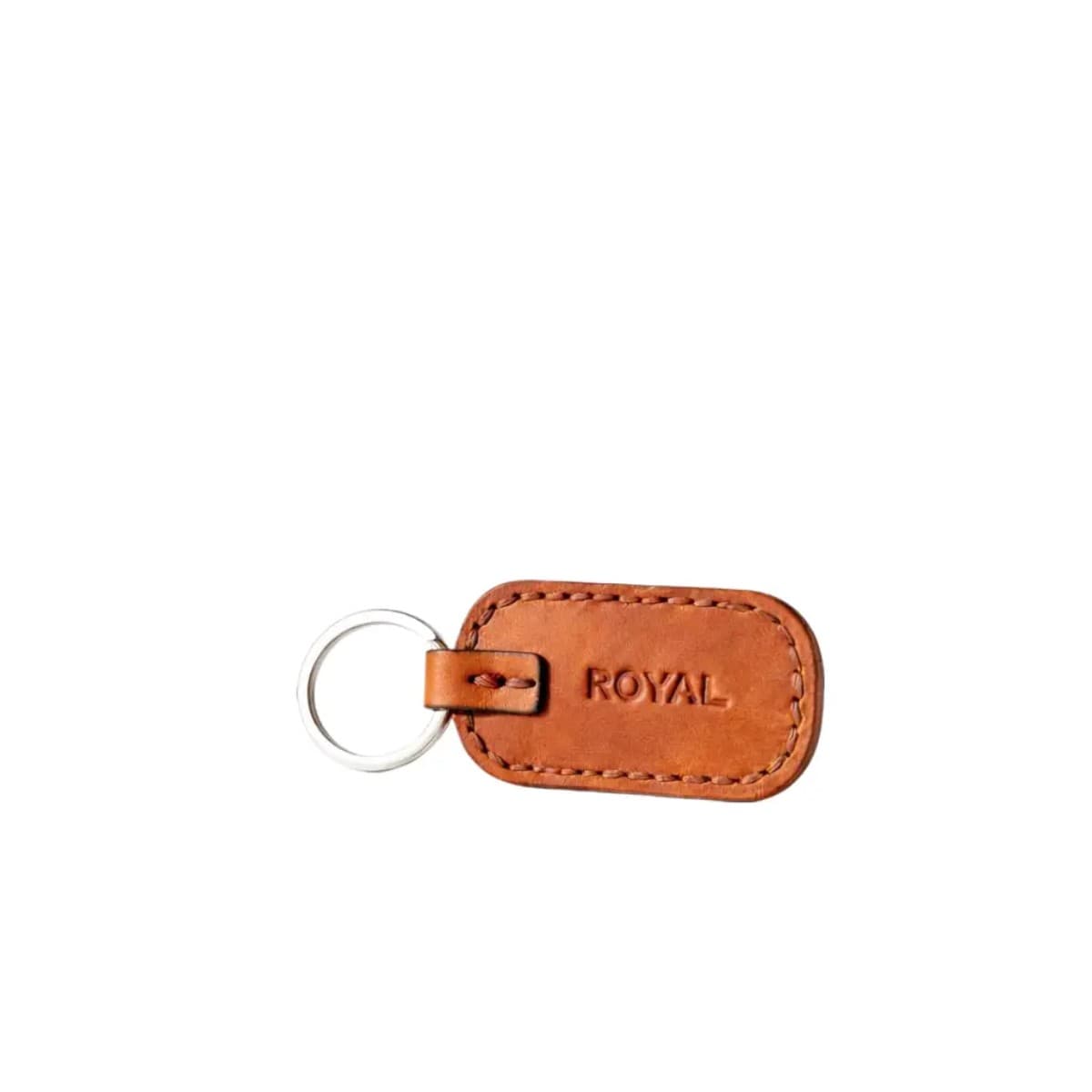 ROYAL Leather Keychain — Tan — angle view