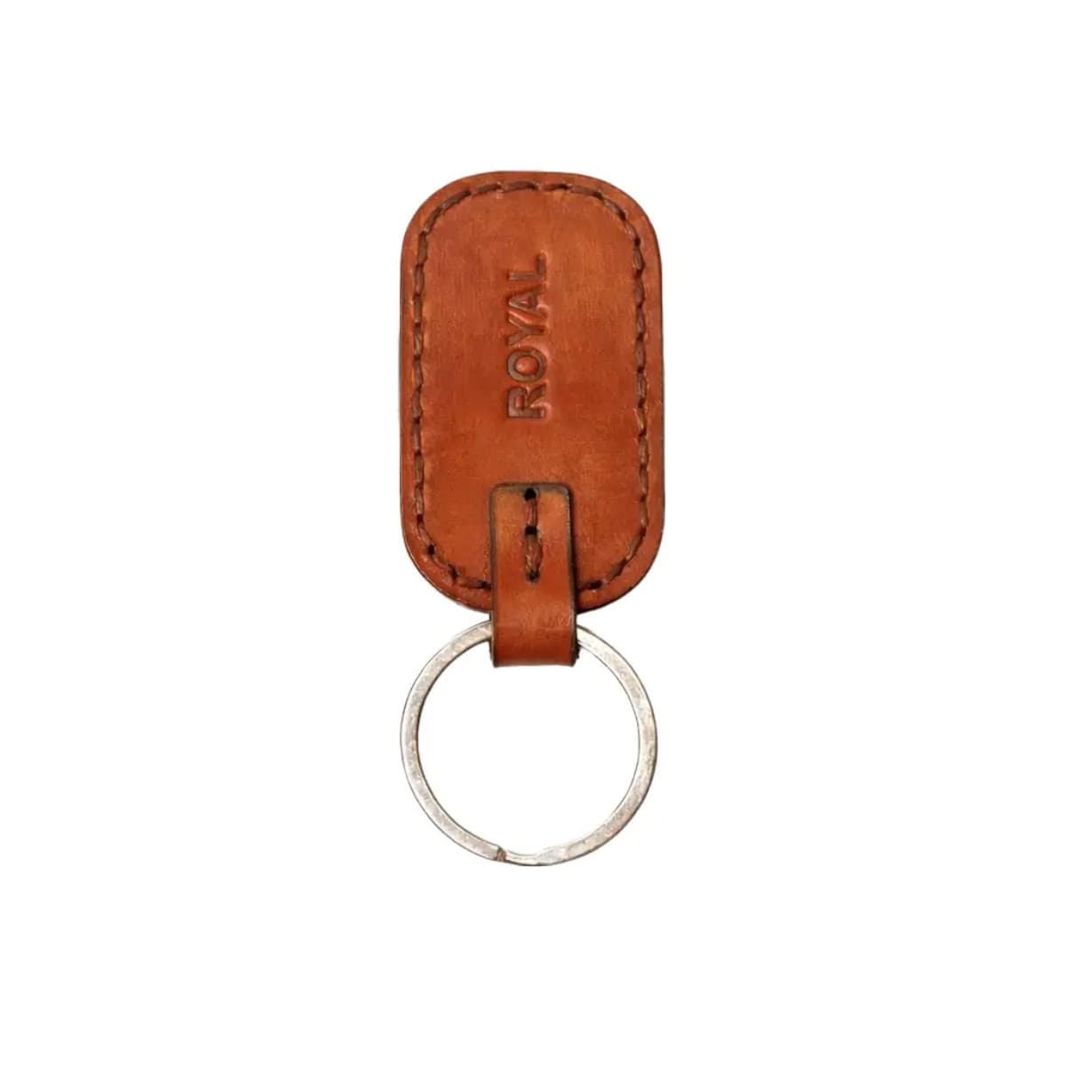 ROYAL Leather Keychain — Tan — front view
