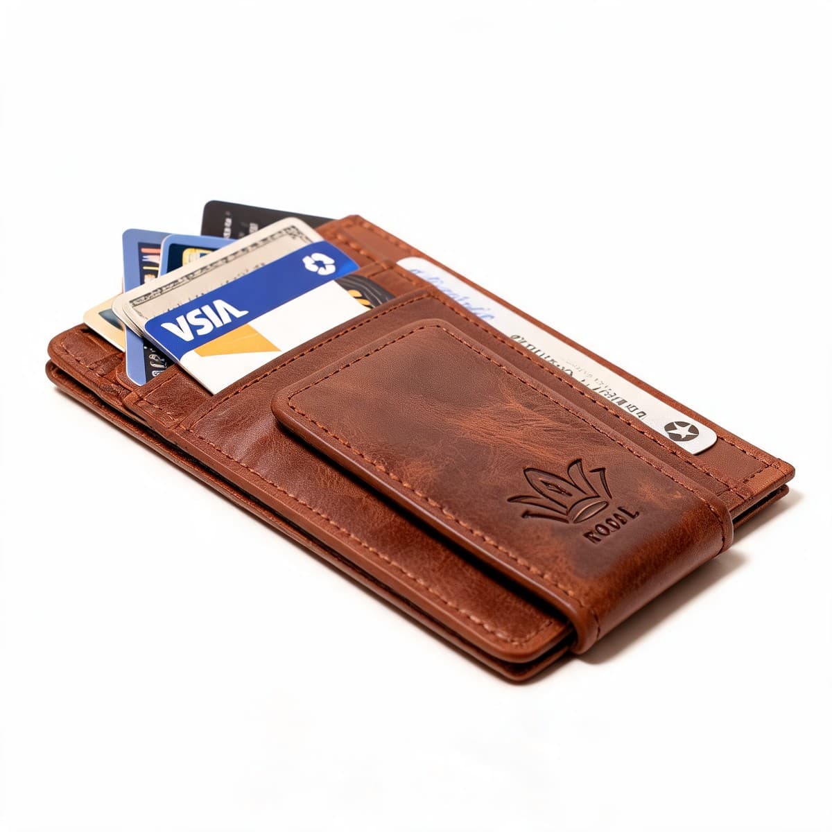 ROYAL Magnet Card Holder — Tan — back view
