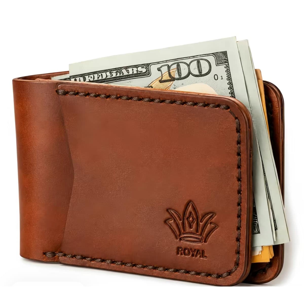 ROYAL Hand Stitch Front Pocket Wallet — Tan — angle view
