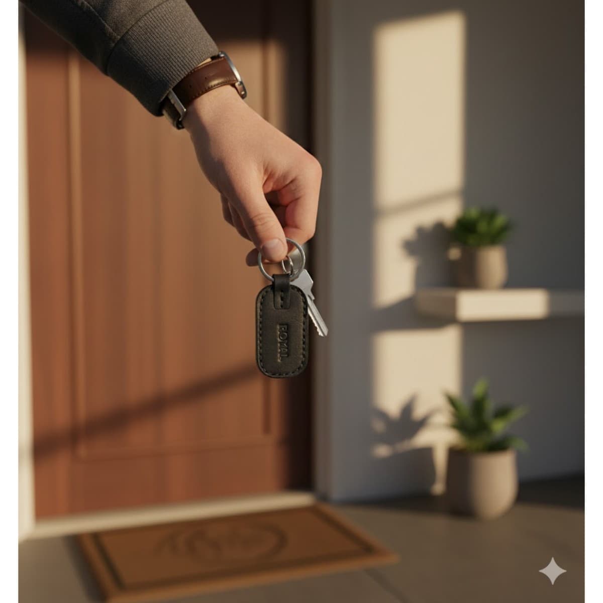 ROYAL Leather Keychain — Black — lifestyle view