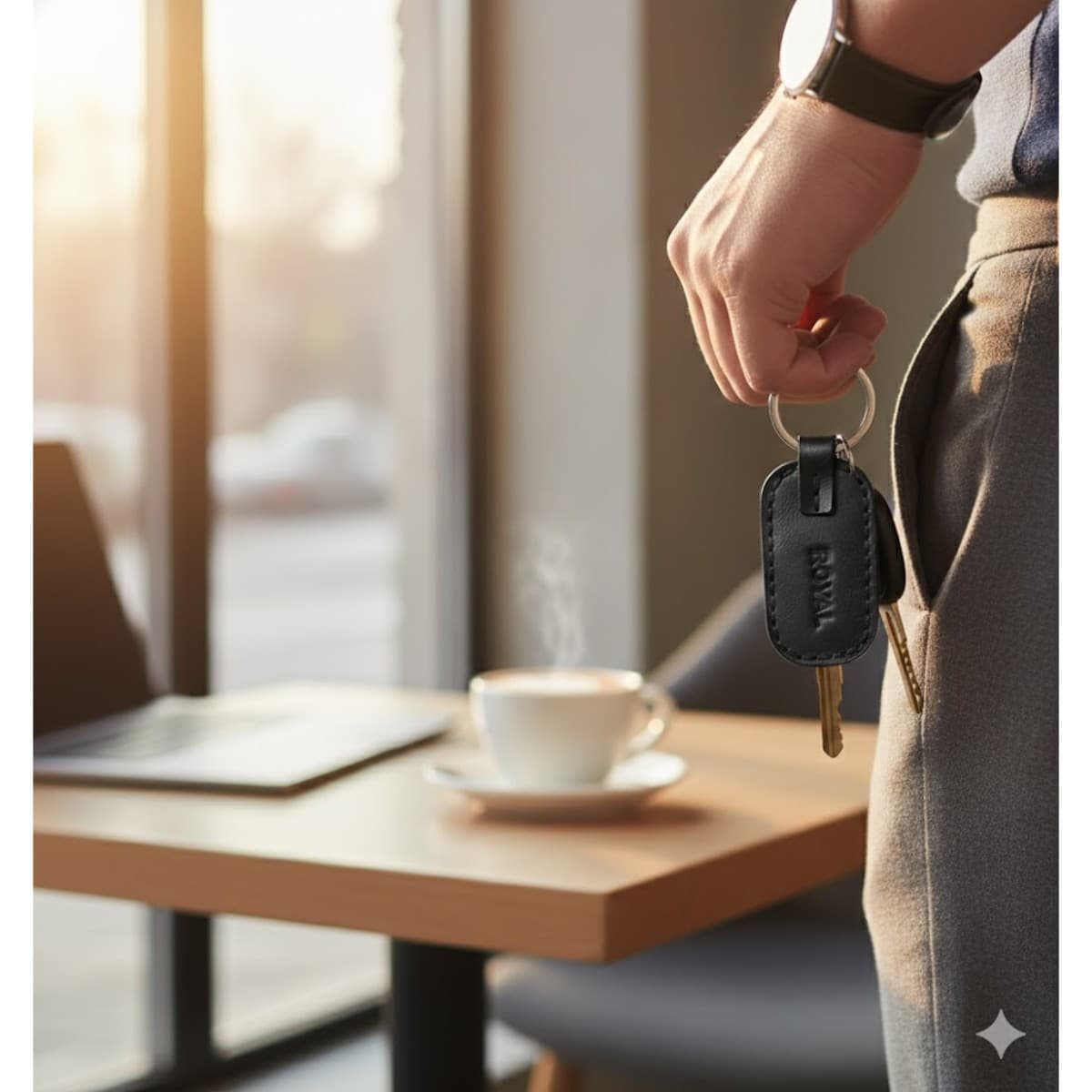 ROYAL Leather Keychain — Black — interior view