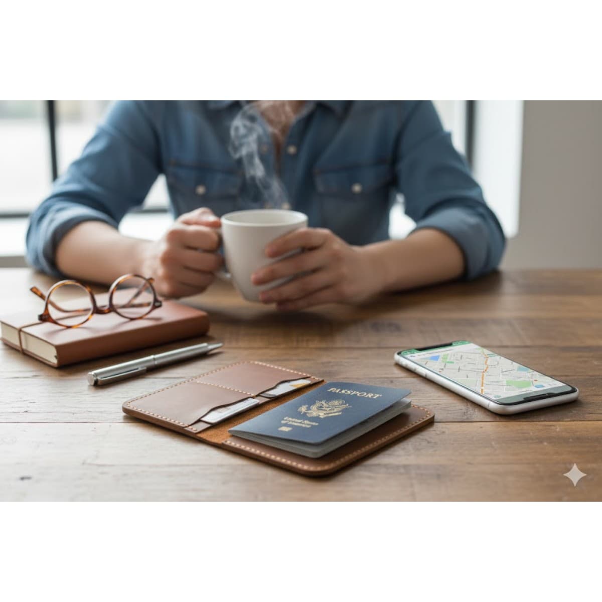 ROYAL Hand Made Passport Cover — Camel — detail view