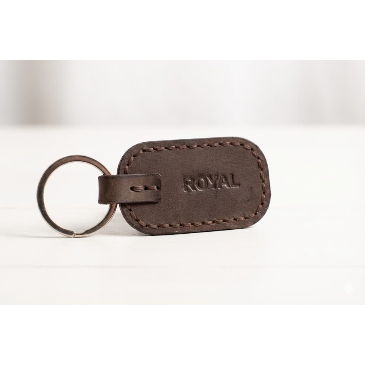 ROYAL Leather Keychain — Brown — detail view
