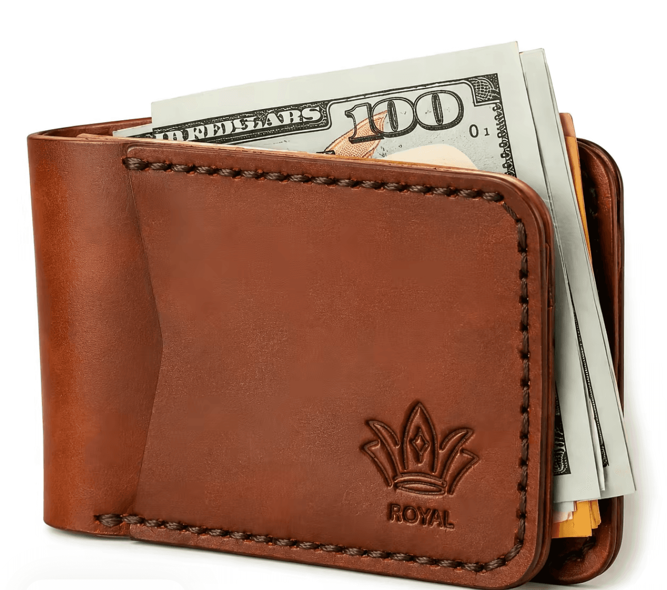 Royal Hand Stitch Front Pocket Wallet — Tan — Tan full-grain leather, view 2