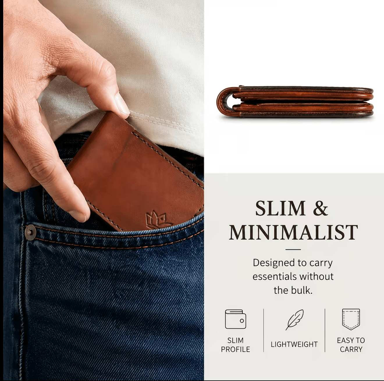 Royal Hand Stitch Front Pocket Wallet — Tan — Tan full-grain leather, view 5
