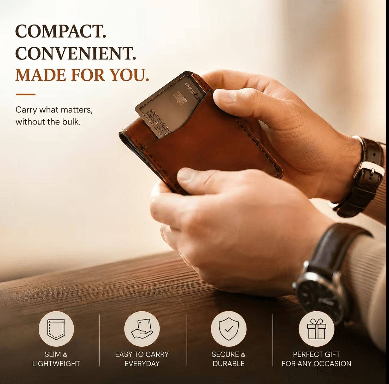 Royal Hand Stitch Front Pocket Wallet — Tan — Tan full-grain leather, view 6