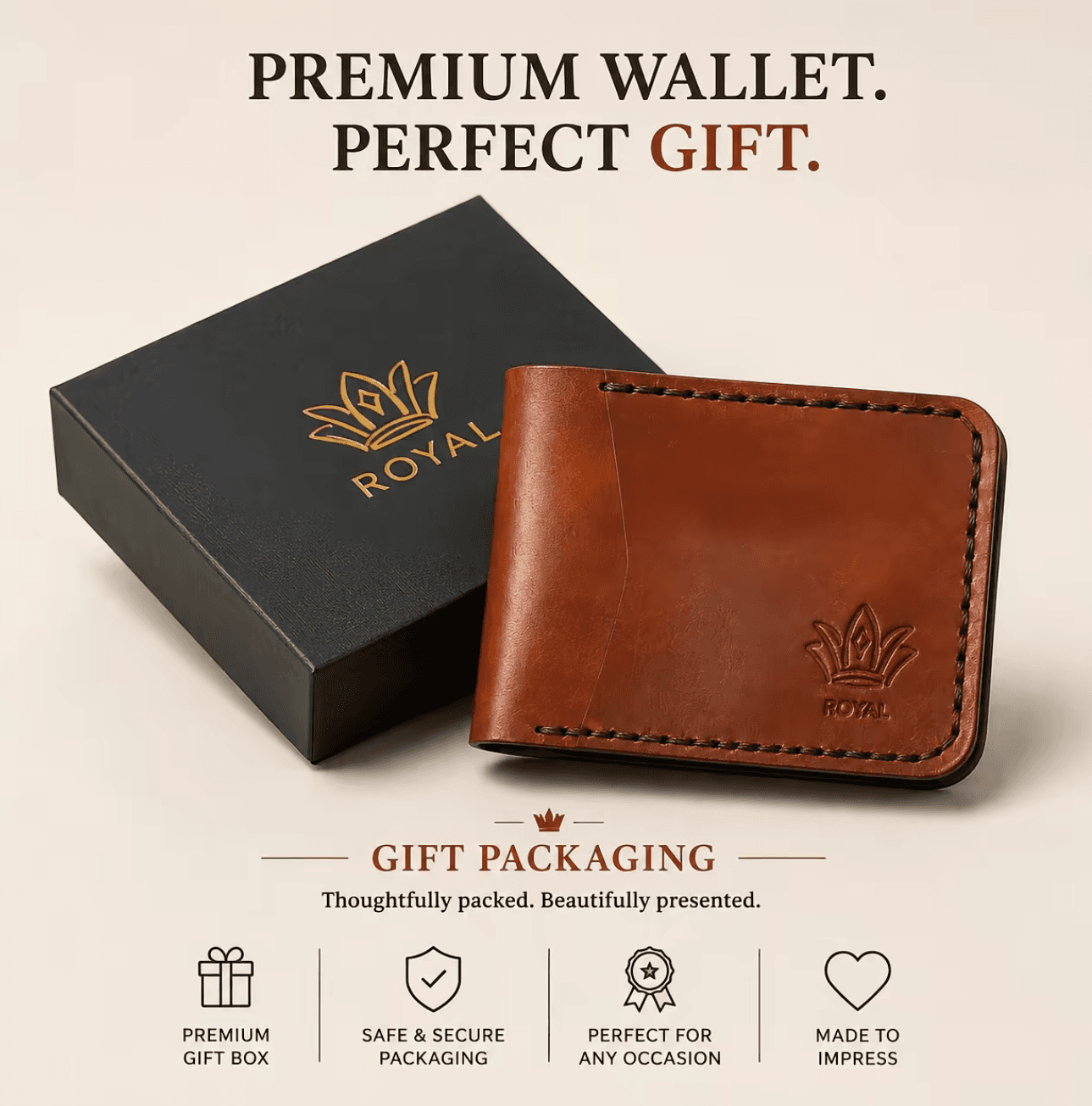 Royal Hand Stitch Front Pocket Wallet — Tan — Tan full-grain leather, view 7