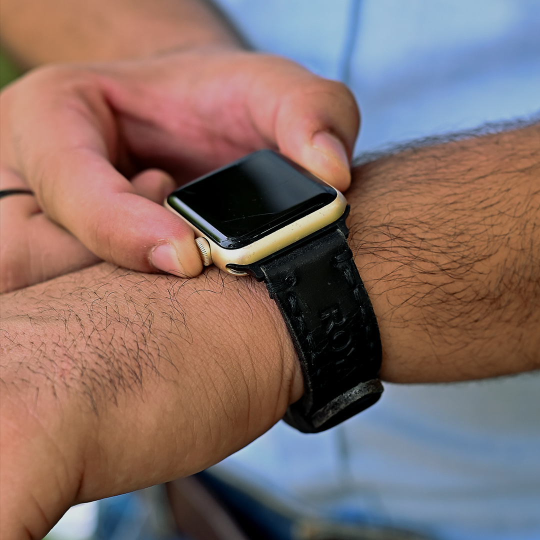 Leather Watch Straps black Double Stitch