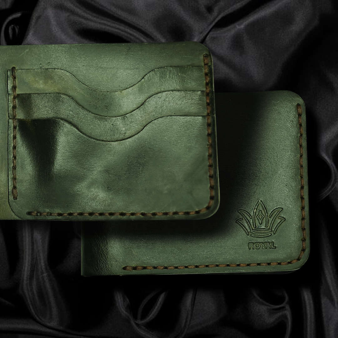 Leather green wallet three pocket