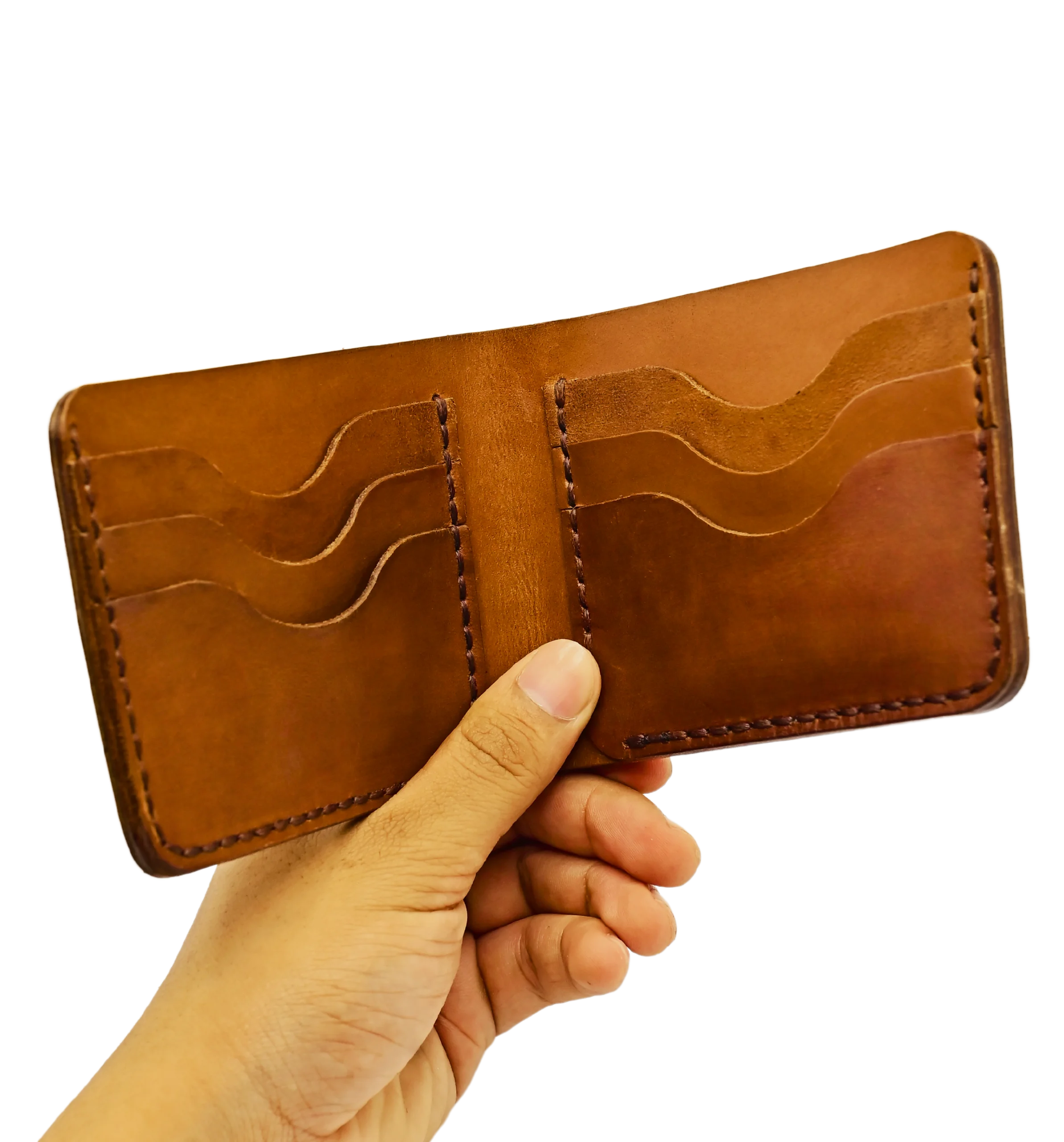 Leather tan wallet three pocket