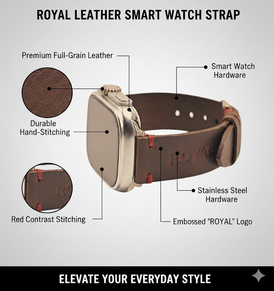 ROYAL Leather Watch Strap – Red Thread Detail.
