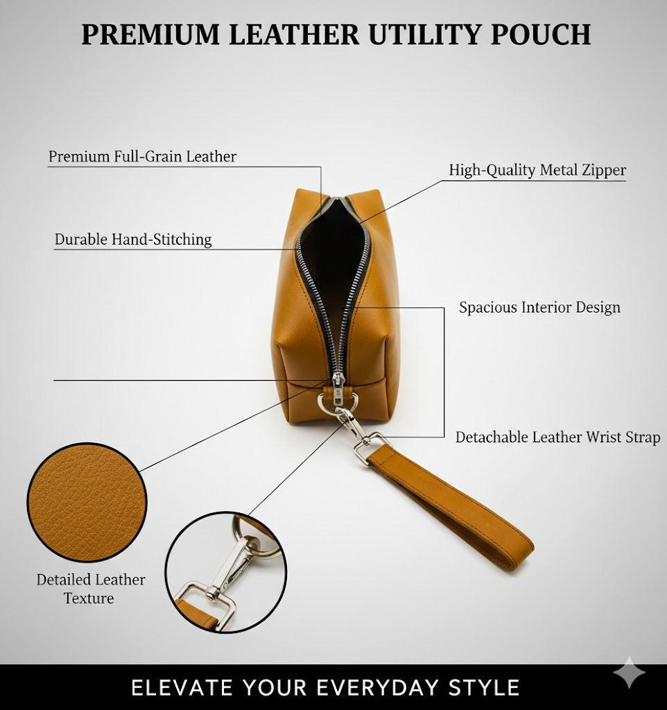 ROYAL Leather Toiletry Bag - Brown Water Resistant.