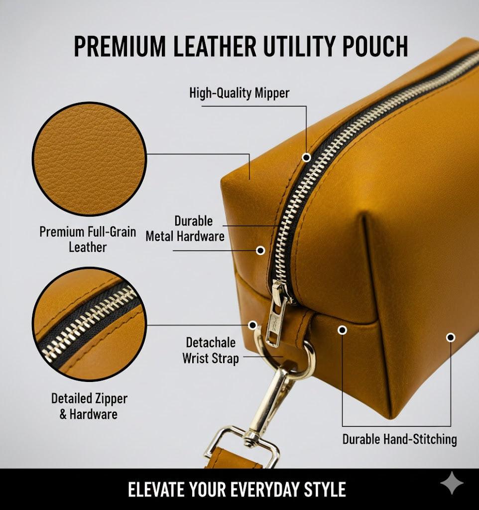 ROYAL Leather Toiletry Bag - Brown Water Resistant.