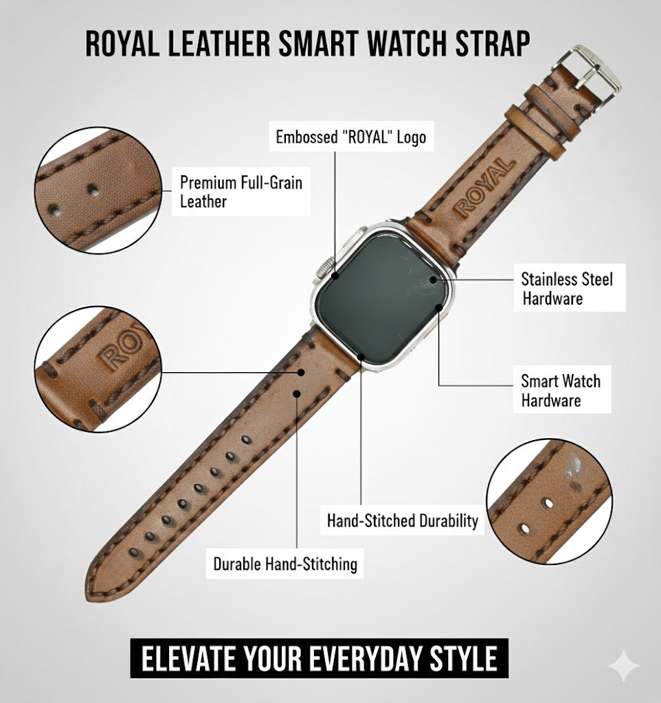 ROYAL Leather Watch Strap – Tan Double Stitch.