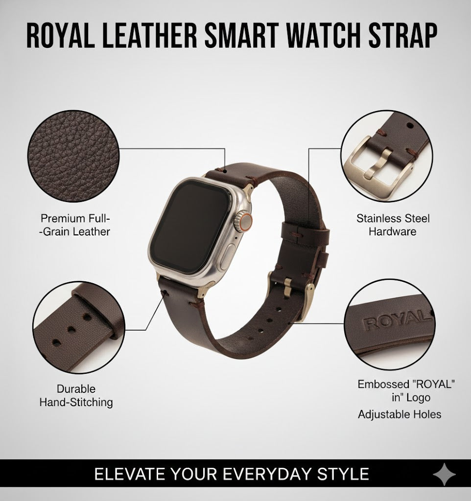 ROYAL Handmade Leather Watch Strap - Chocolate Brown.